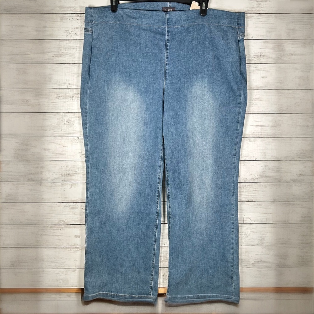 Nydj Lift X Tuck Women's Clean Maele Washed Blue Pull On Wide Leg Jeans 22w Nwt